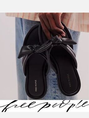 NEW Free People Brynn Bow Sandals Black Slip On